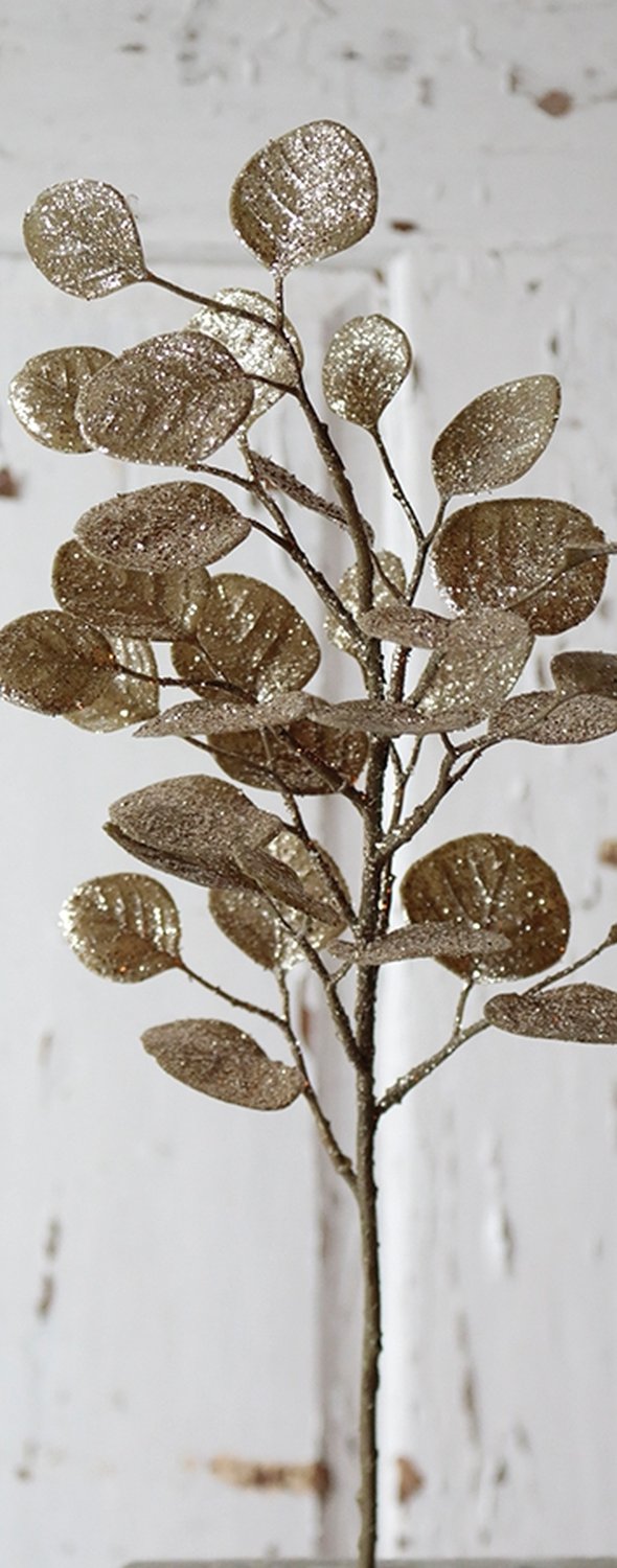 Künstlicher Eukalyptuszweig mit Glitter, 45 cm, gold Künstlicher Eukalyptuszweig mit Glitter, 45 cm, gold