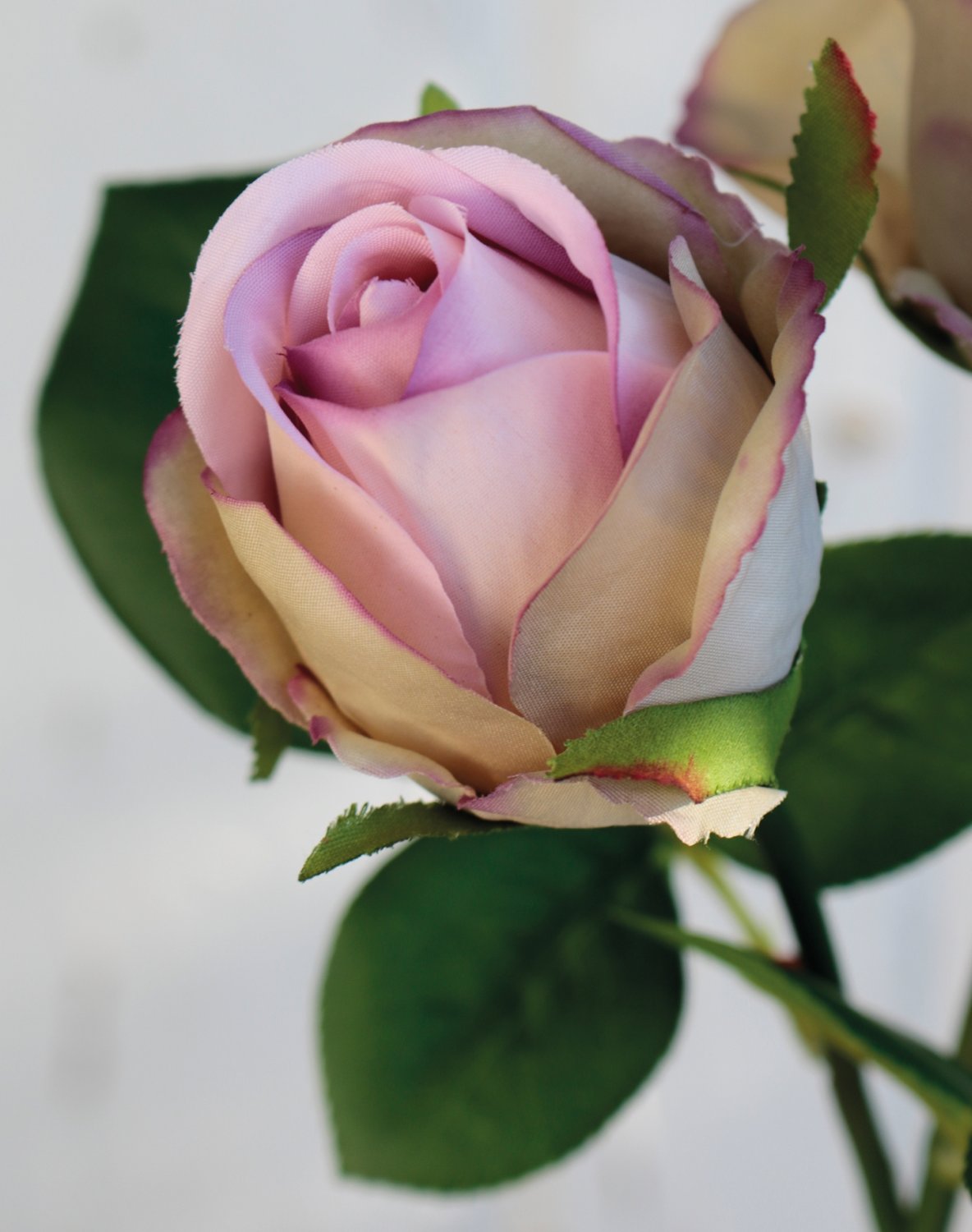 Künstliche Rose, 2 Blüten, 36 cm, antik-hellviolett
