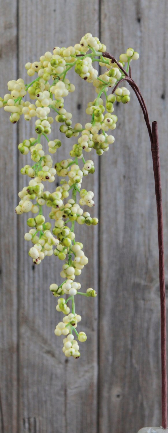 Appendino con ramo di bacche artificiali, 43 cm (totale 65 cm), crema-verde