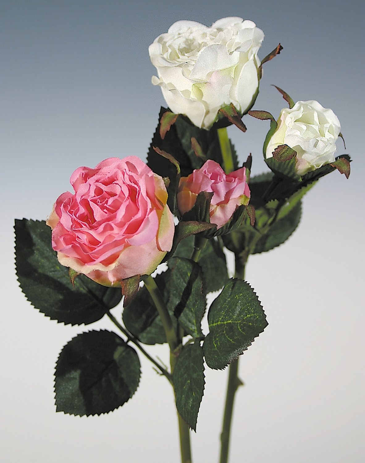 Künstliche Rose, 1 Blüte, 1 Knospe, 30 cm, pink
