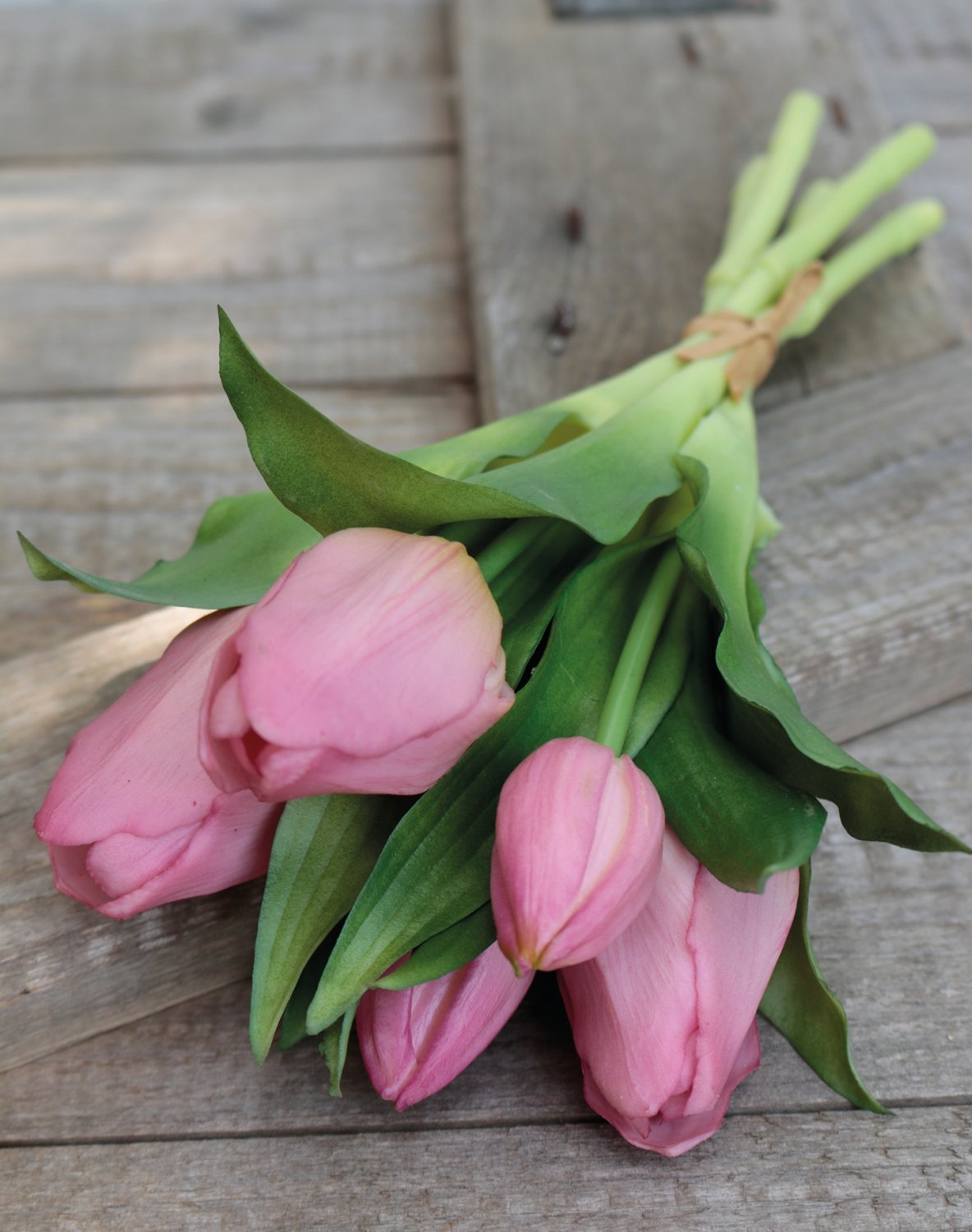 Artificial tulip bouquet, 5-fold, 28 cm, light violet