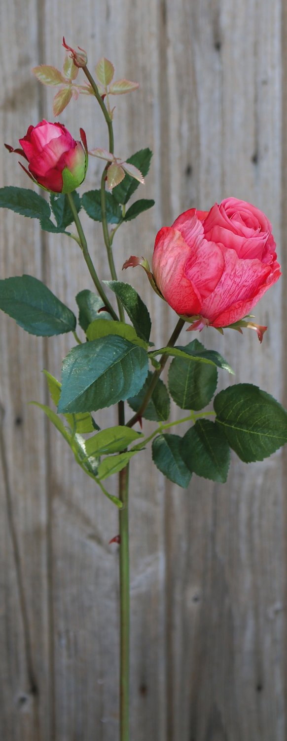 Artificial rose, 1 flower, 1 bud, 80 cm, pink