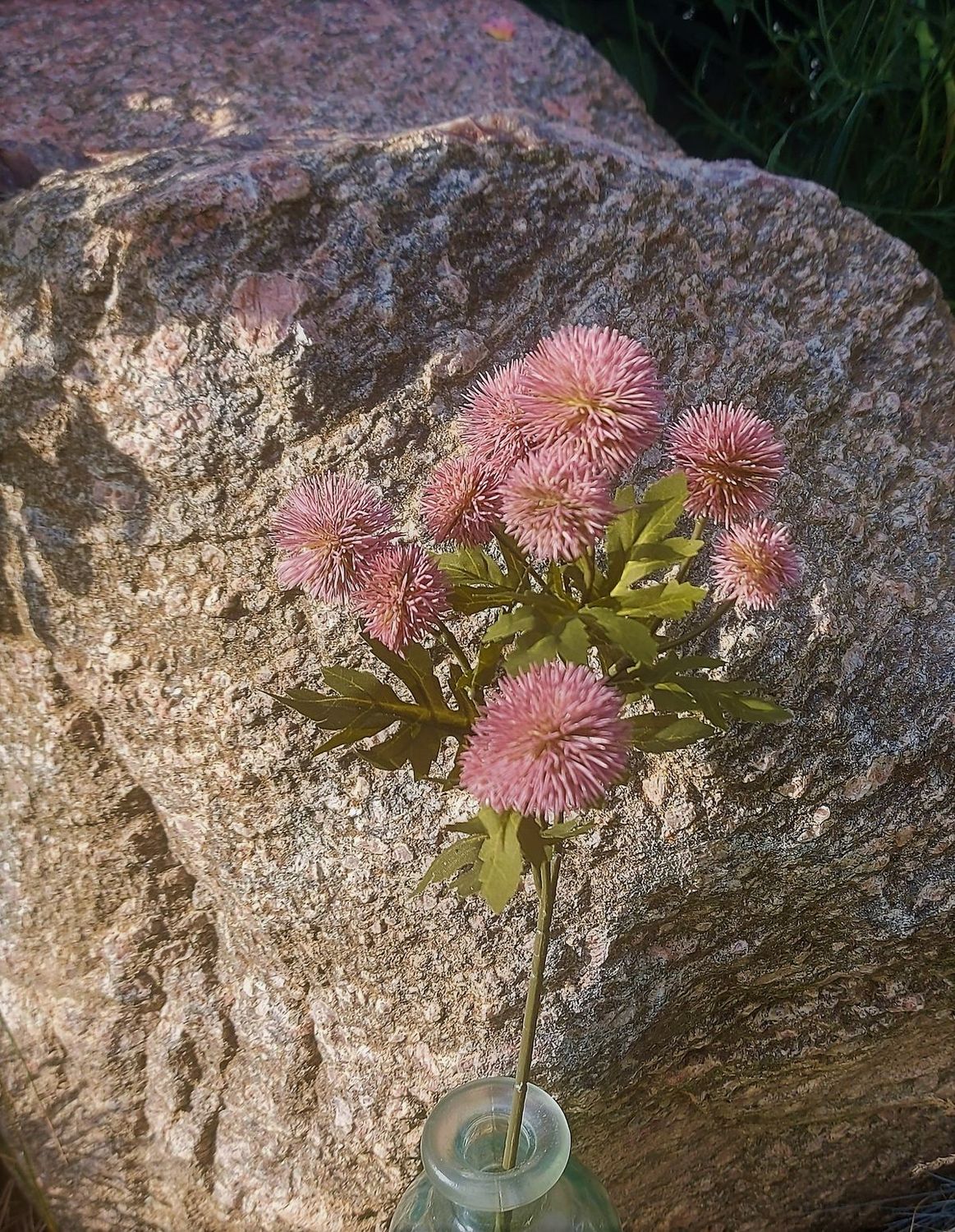 Fake thistle branch "Vintage", 10-fold, 56 cm, antique dark pink