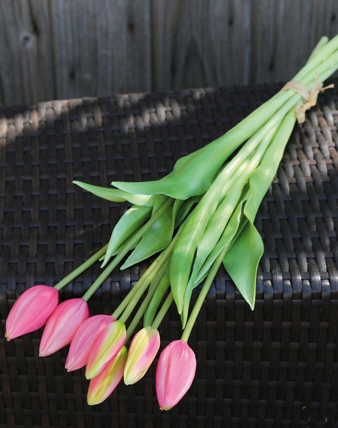 Artificial tulip bouquet, 7-fold, 44 cm, real touch, pink