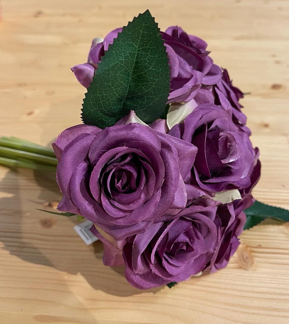 Artificial rose bouquet, 9-fold, 25 cm, light violet-dark violet