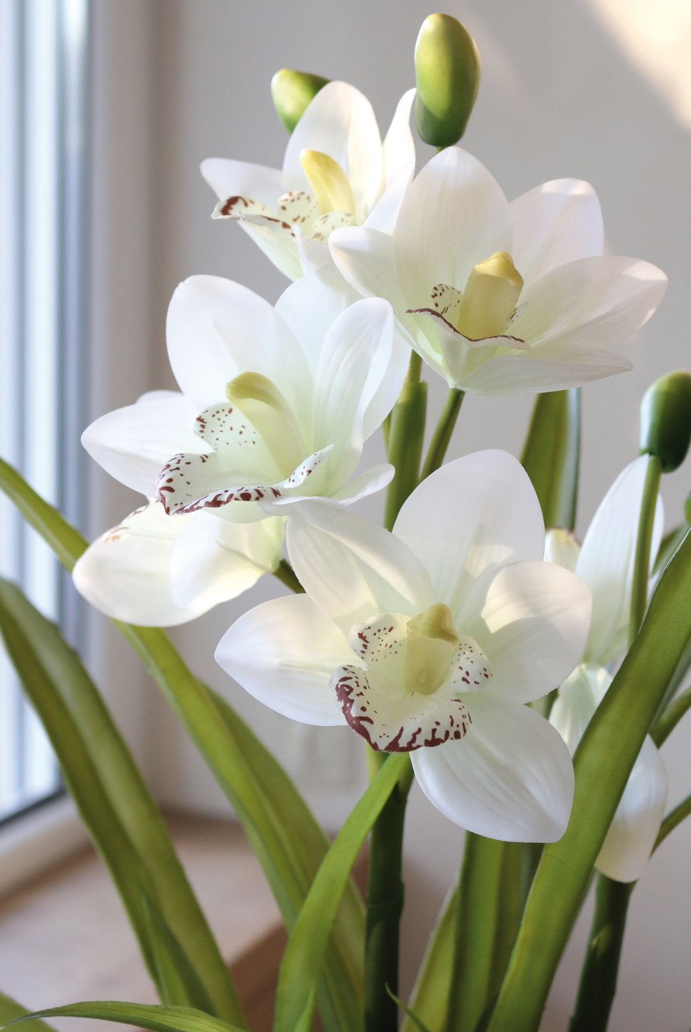 Künstliche Orchidee Cymbidium, getopft, 55 cm, Real Touch Soft, creme-weiß