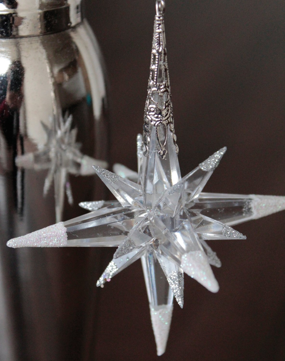 Decor star, acrylic, 10 cm, white-silver