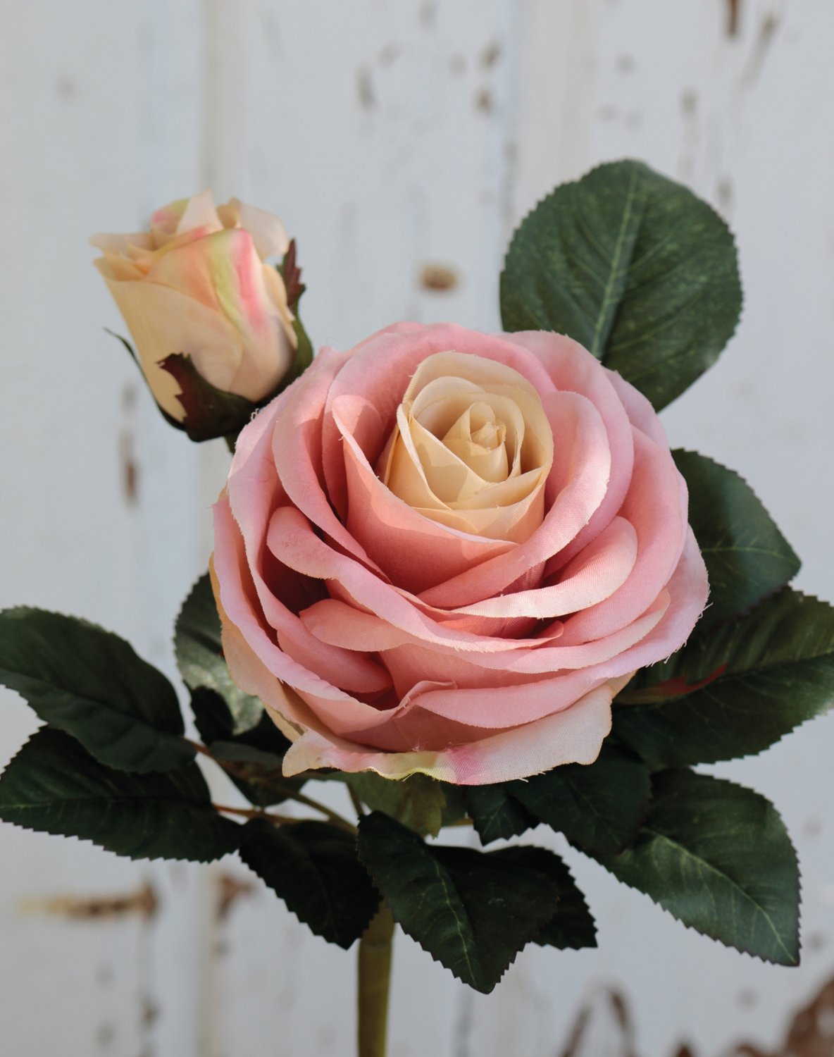 Artificial rose, 1 flower, 1 bud, 23 cm, pink