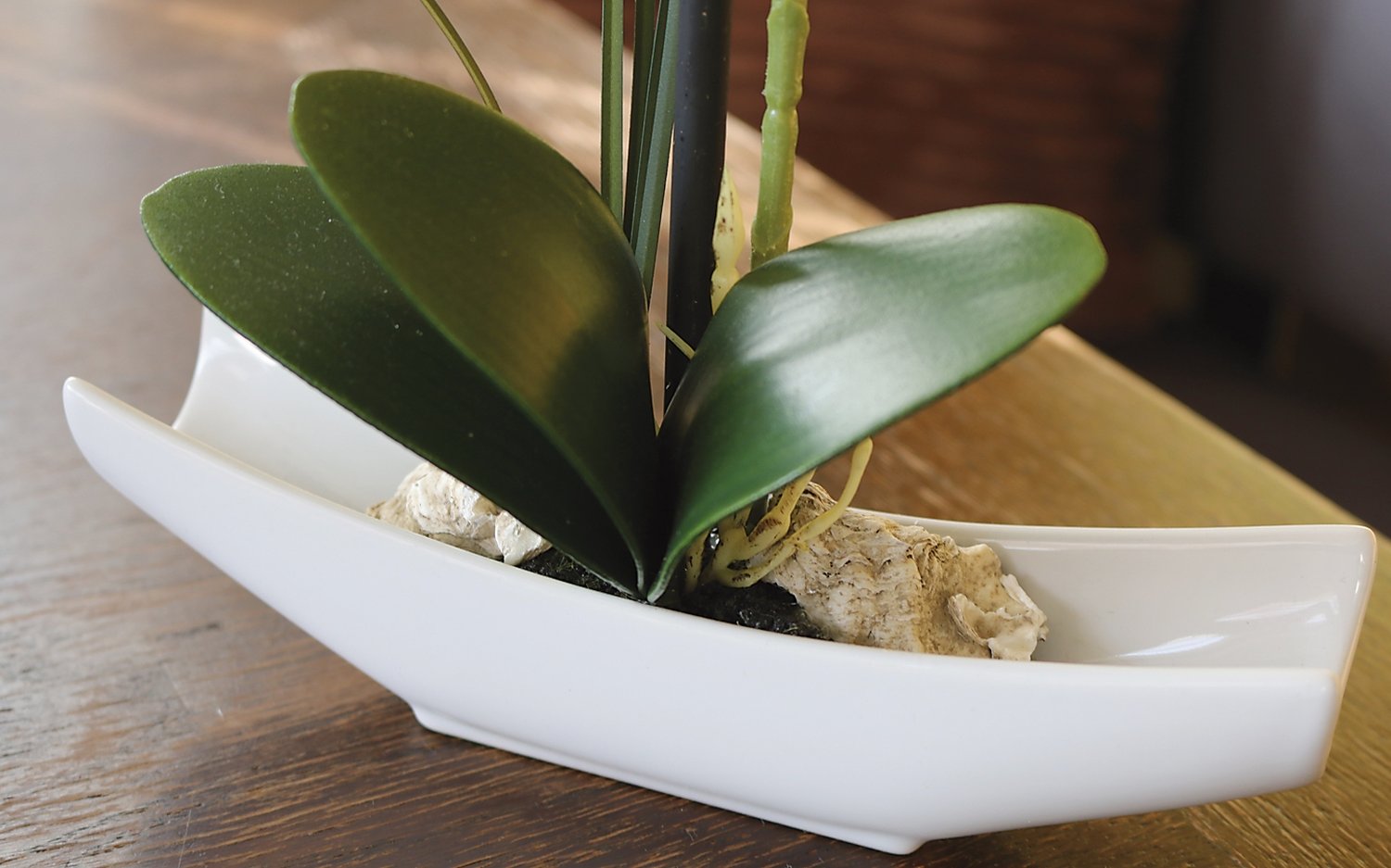 Plastic orchid Phalaenopsis in bowl, 30 cm, real touch soft, beige-white