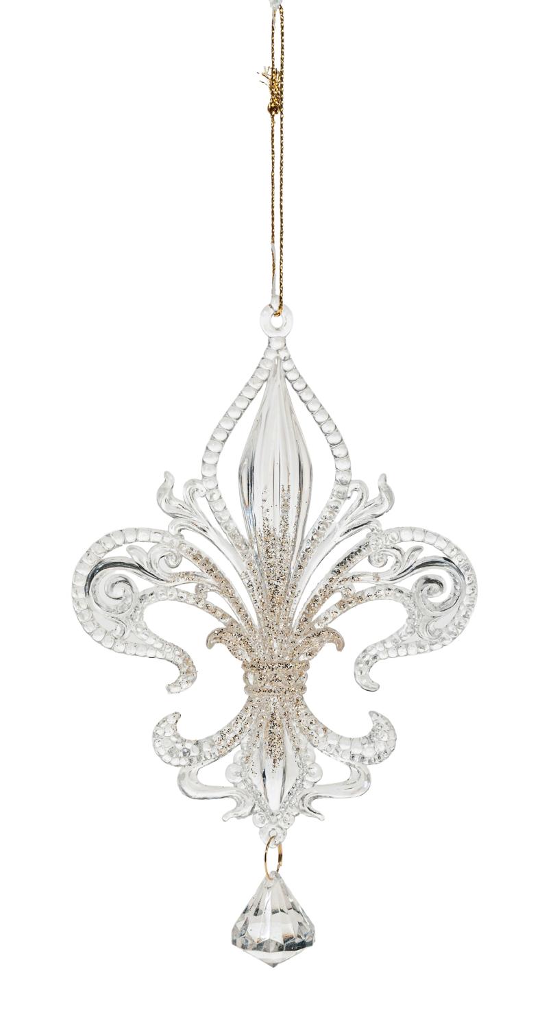 Deko Ornament 'Französische Lilie' aus Acryl, 15 cm, weiß-gold