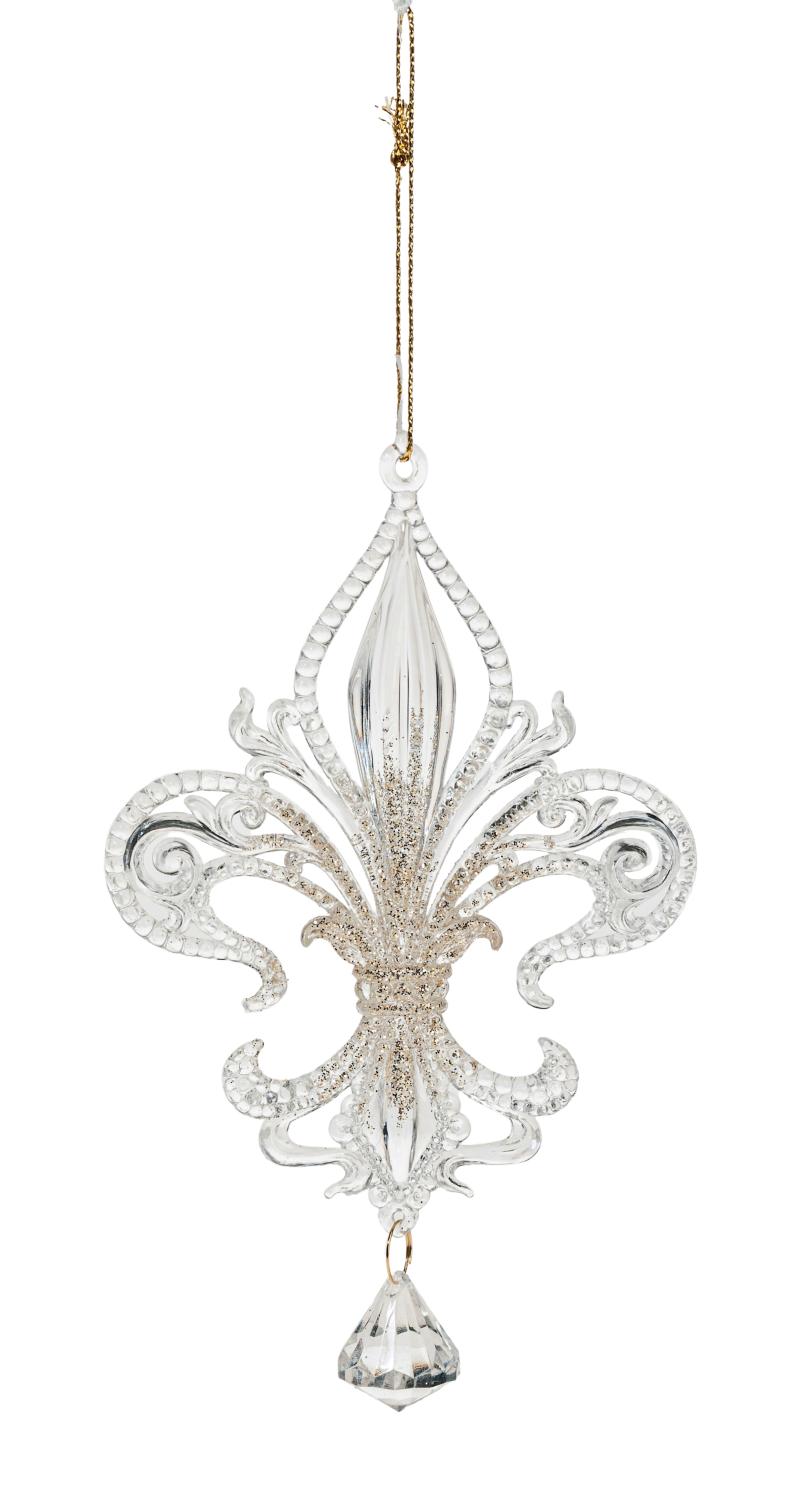 Deco ornament 'French lily' made of acrylic, 15 cm, white-gold