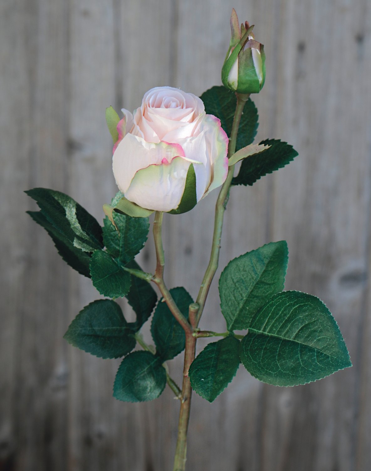 Künstliche Rose, 1 Blüte, 1 Knospe, 45 cm, antik-hellrosa