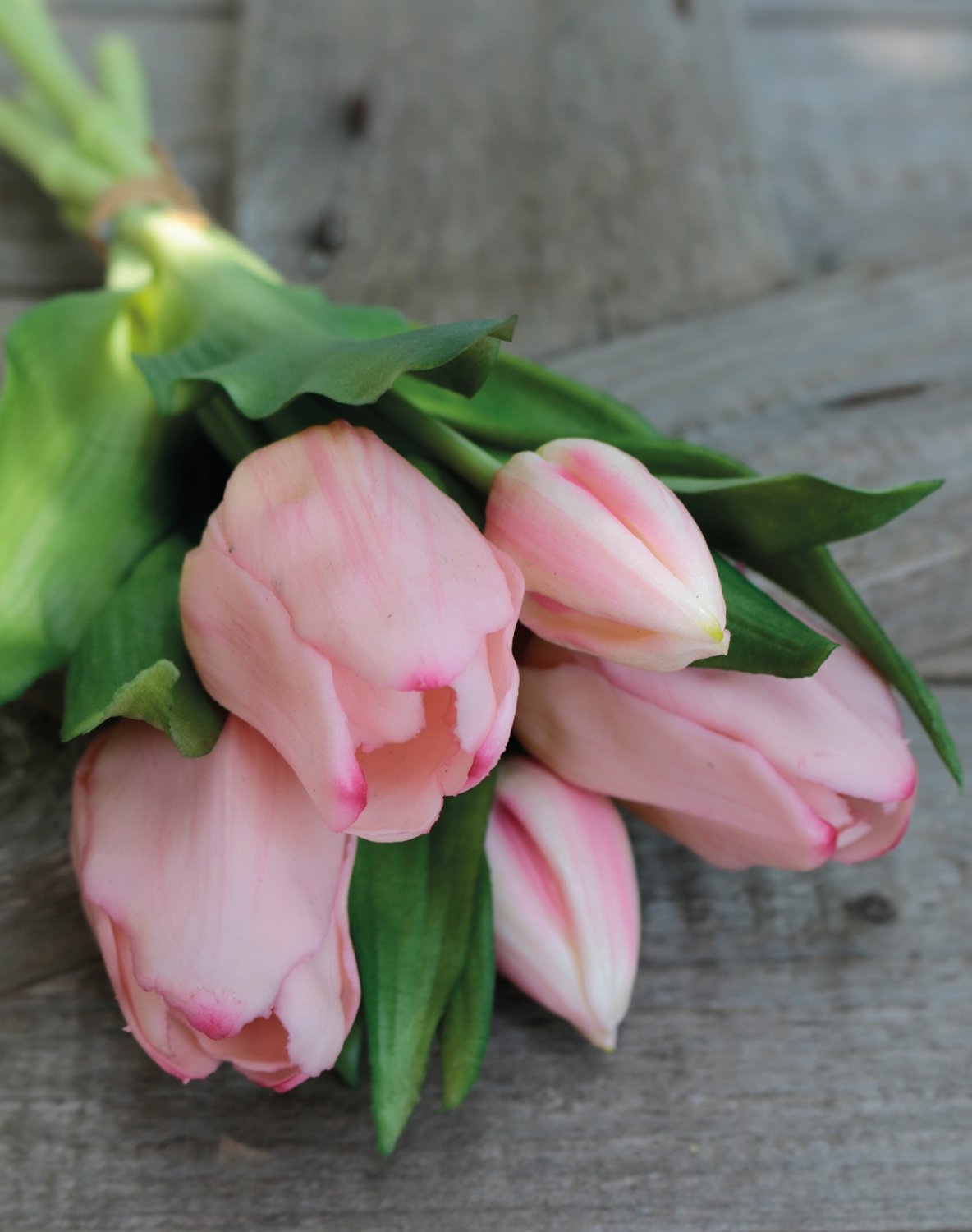 Artificial bunch of tulips, 5-fold, 28 cm, pink-green