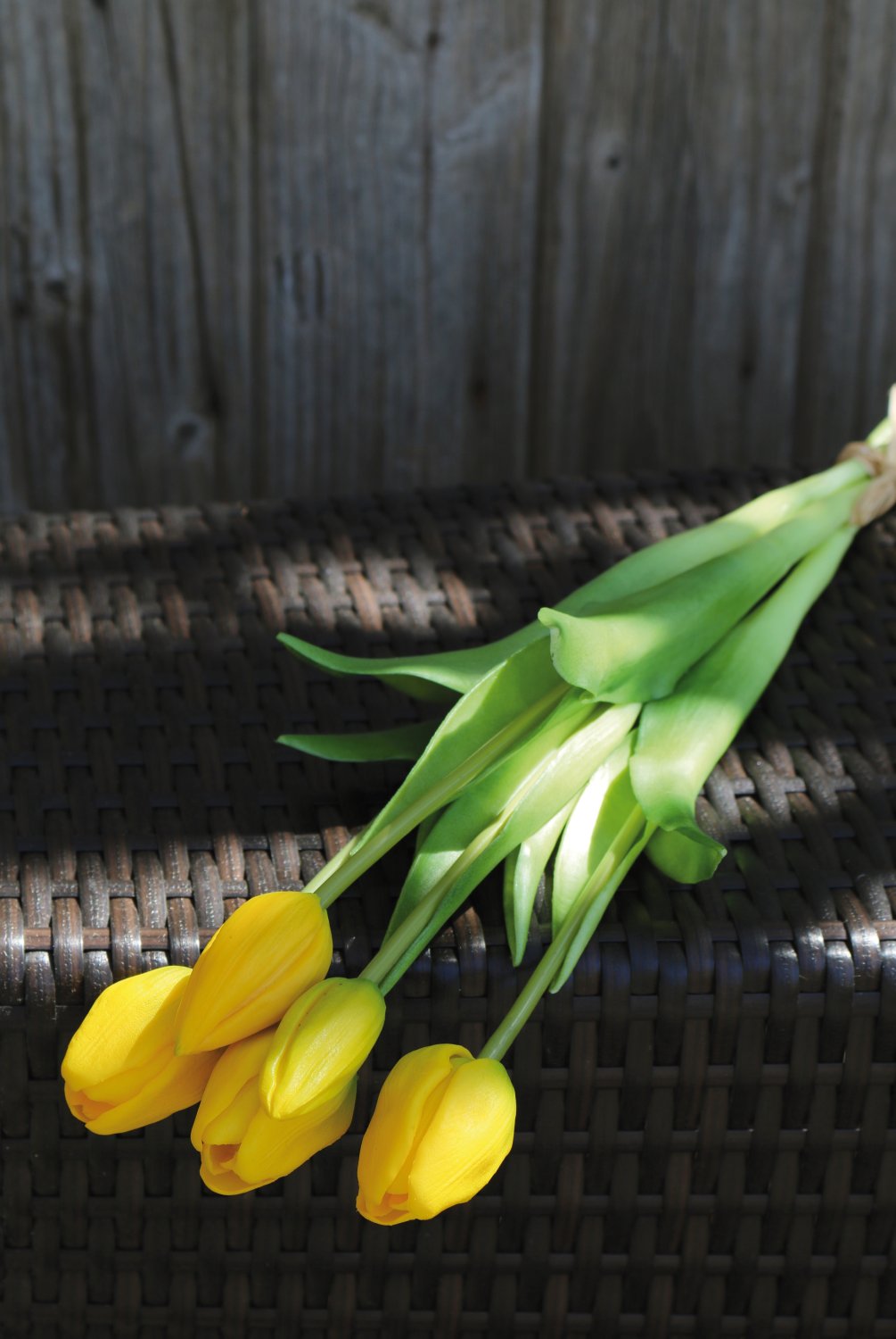 Künstlicher Tulpenbund, französisch, gemischt, 5-fach, 47 cm, Real Touch, gelb