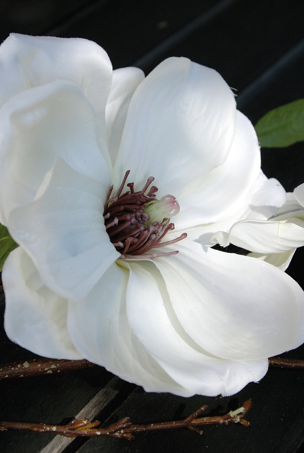 Magnolia faux flowers spray, 80 cm, beige-white