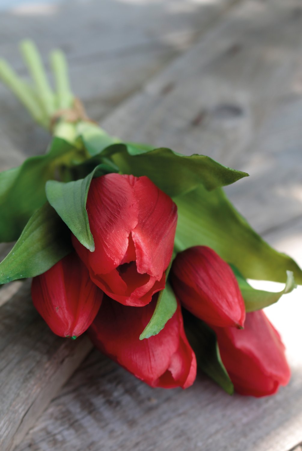 Artificial bunch of tulips, 5-flowers, 28 cm, red