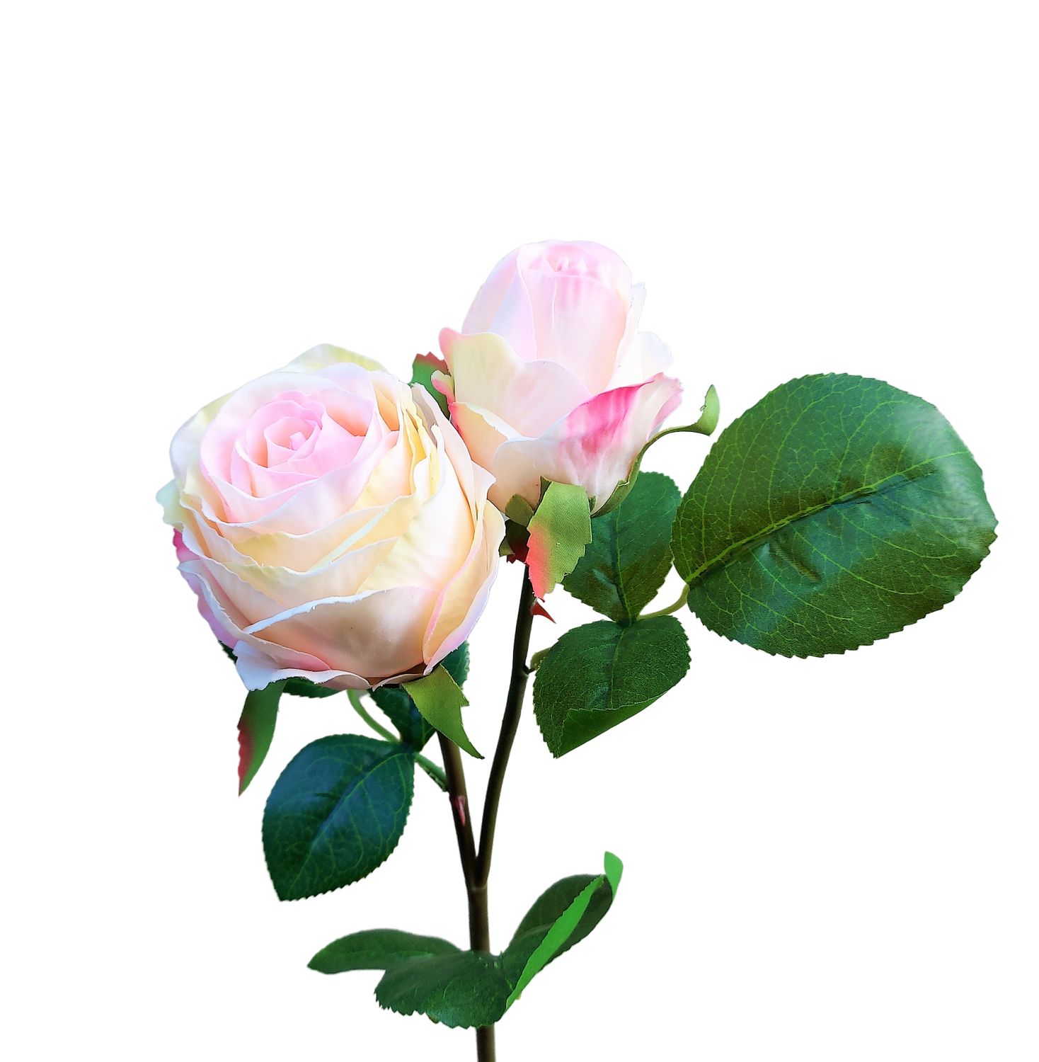 Künstliche Rose mit 2 Blüten, 45 cm, Real Touch Soft, creme-aprikose