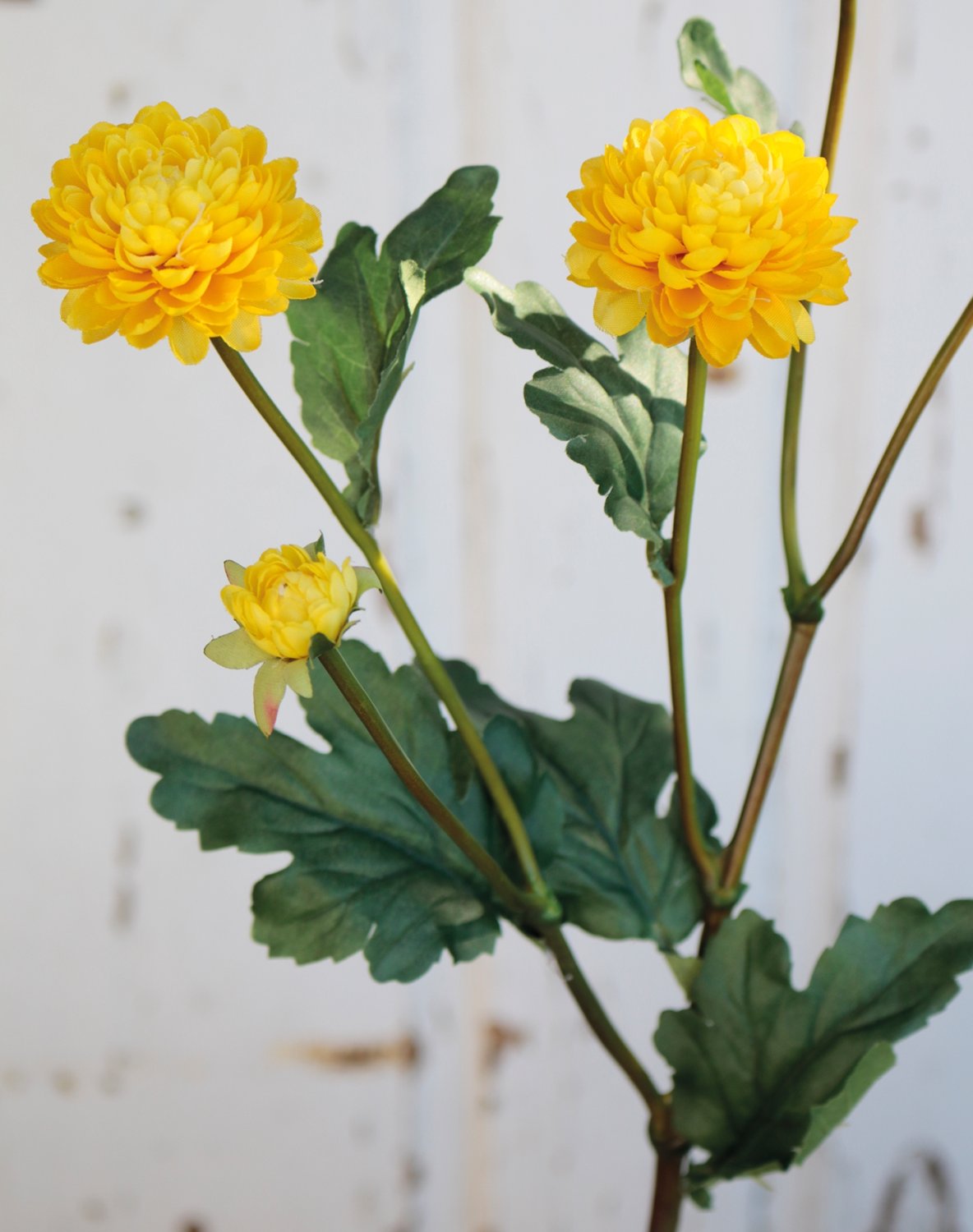 Crisantemo artificiale, 5 fiori, 68 cm, giallo