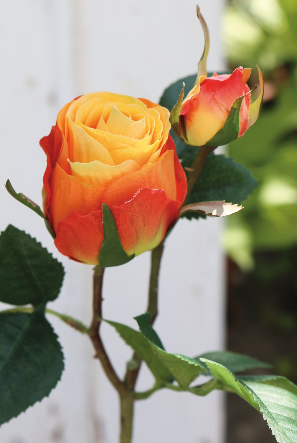 Künstliche Rose, 1 Blüte, 1 Knospe, 45 cm, gelb-orange