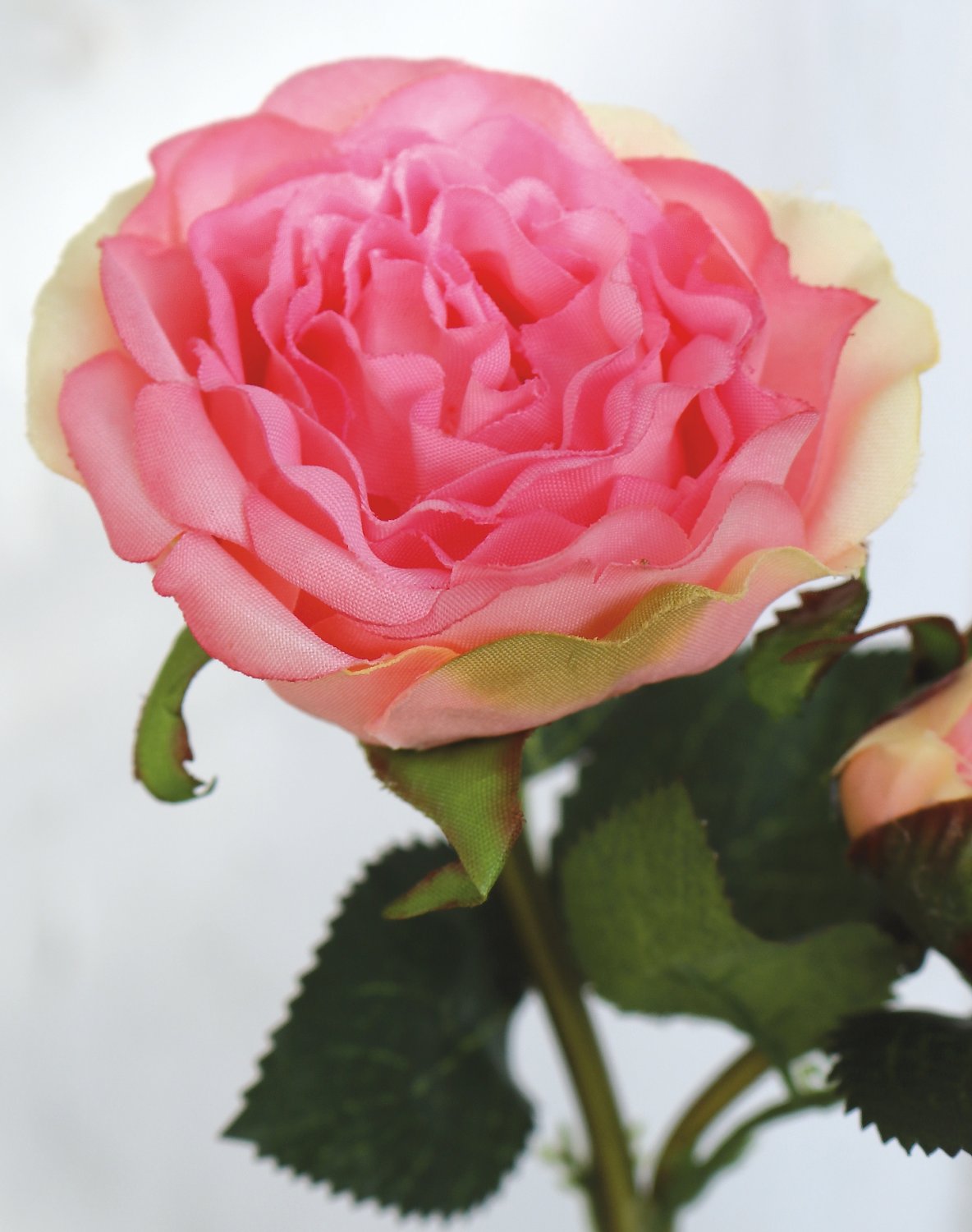 Rosa artificiale, 1 fiore, 1 bocciolo, 30 cm, rosa