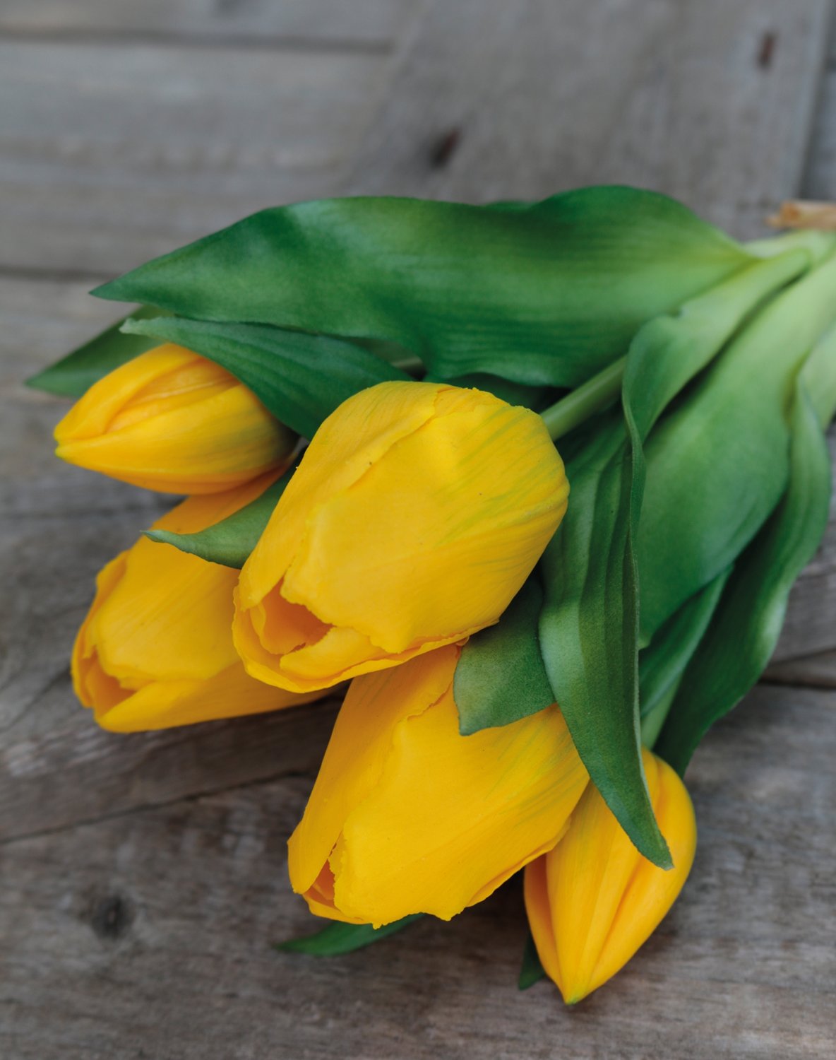 Silk bunch of tulips, 5-fold, 28 cm, yellow