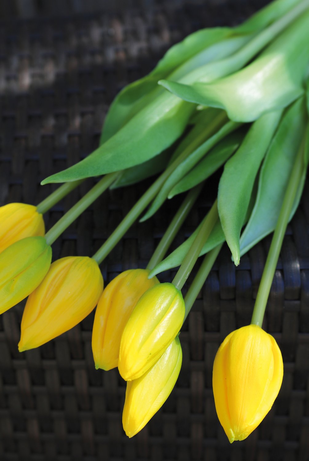 Künstlicher Tulpenbund, 7-fach, 44 cm, Real Touch, gelb