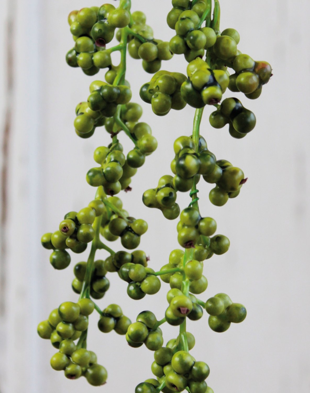 Fake berries branch hanger, 43 cm (total 65 cm), light green