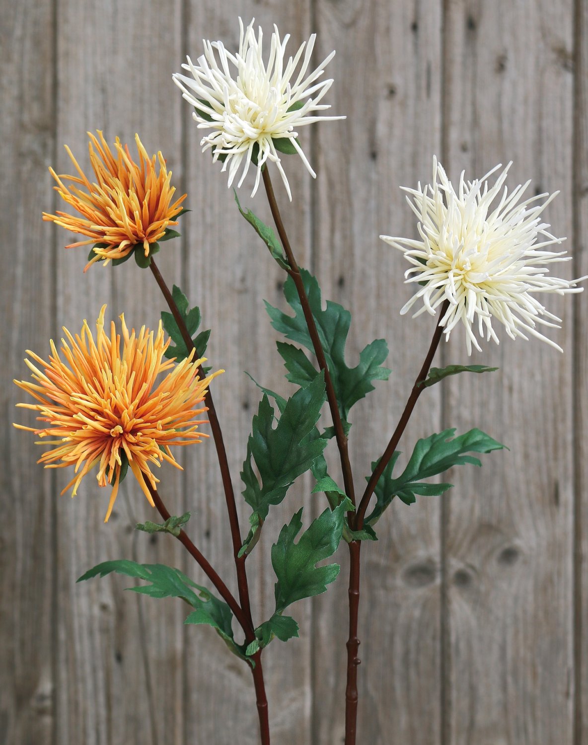 Künstliche Strahlen-Chrysantheme, 2-fach, 72 cm, weiß-grün