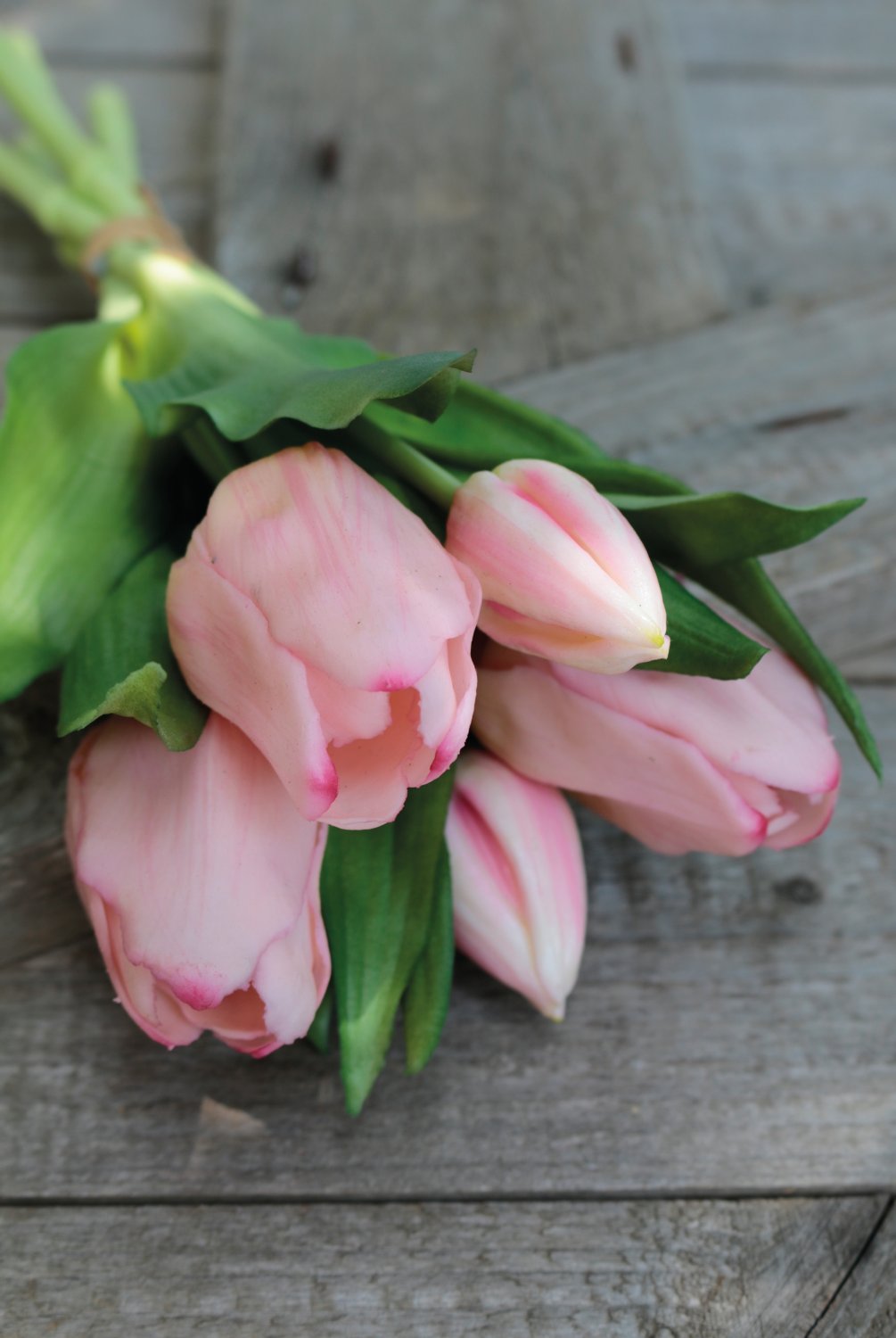 Artificial bunch of tulips, 5-fold, 28 cm, pink-green