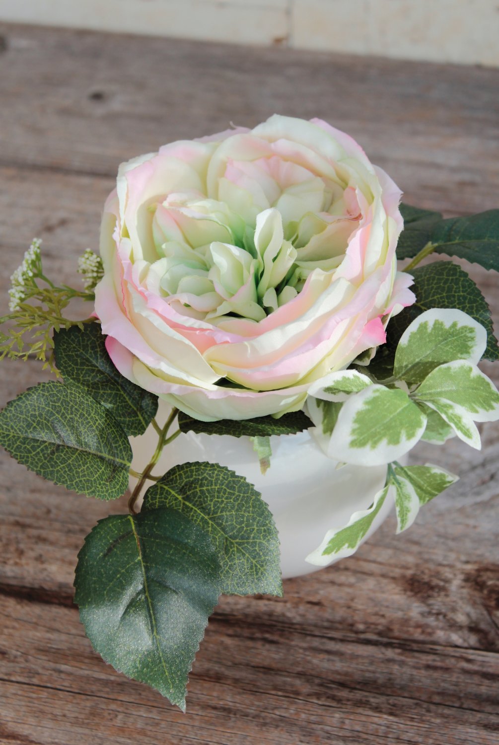 Künstliche Rose in Keramiktopf, 17 cm, grün-rosa