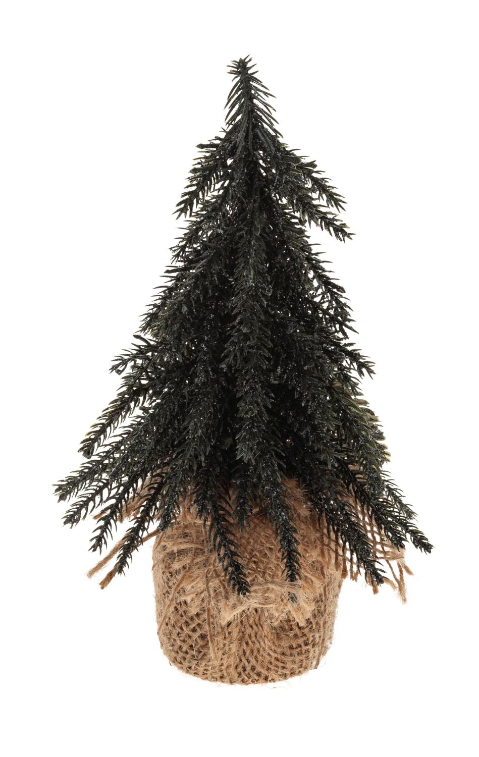 Künstlicher Tannenbaum im Jutesack, 20 cm, schwarz-silber