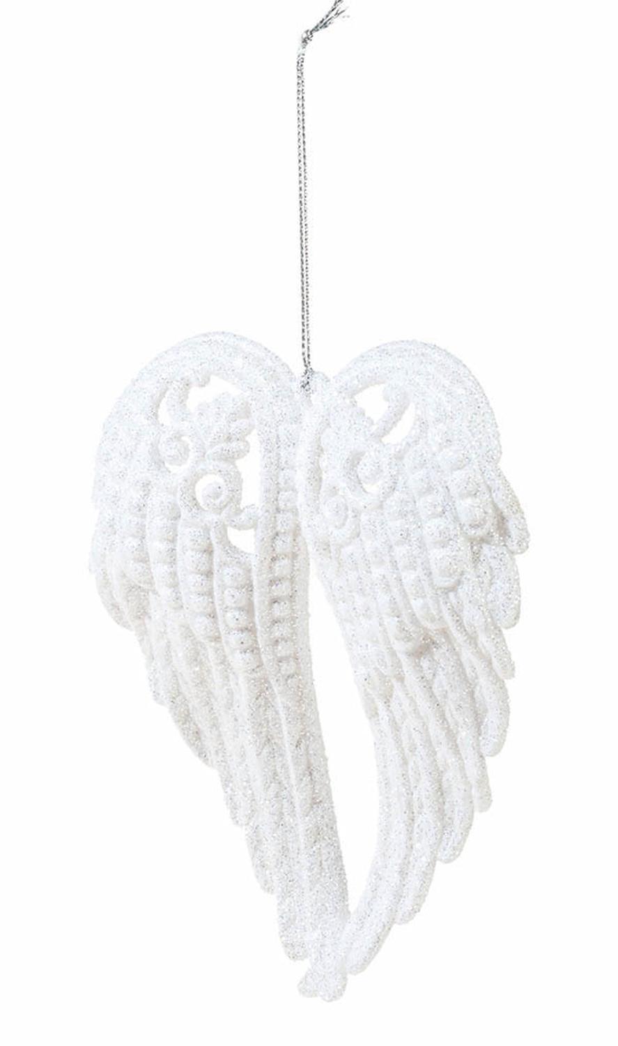 Deco acrylic angel wings, 15 cm, white-silver