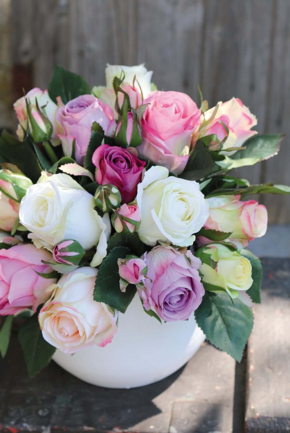 Künstlicher Freiland-Rosenstrauß, 24-fach, 28 cm, creme-rosa Künstlicher Freiland-Rosenstrauß, 24-fach, 28 cm, creme-rosa