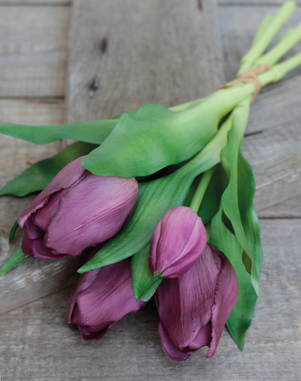 Artificial tulip bouquet, 5-fold, 28 cm, violet-green