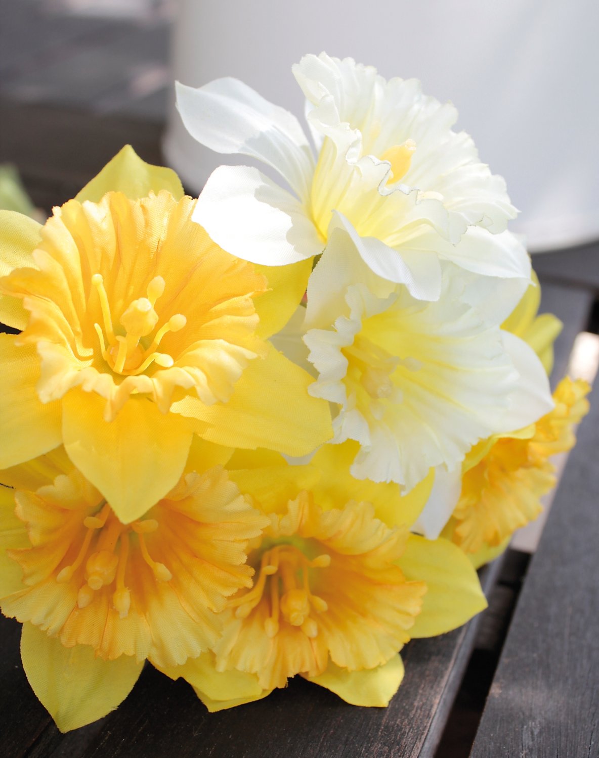 Artificial daffodil bunch, 6-flowers, 34 cm, light yellow-gold yellow