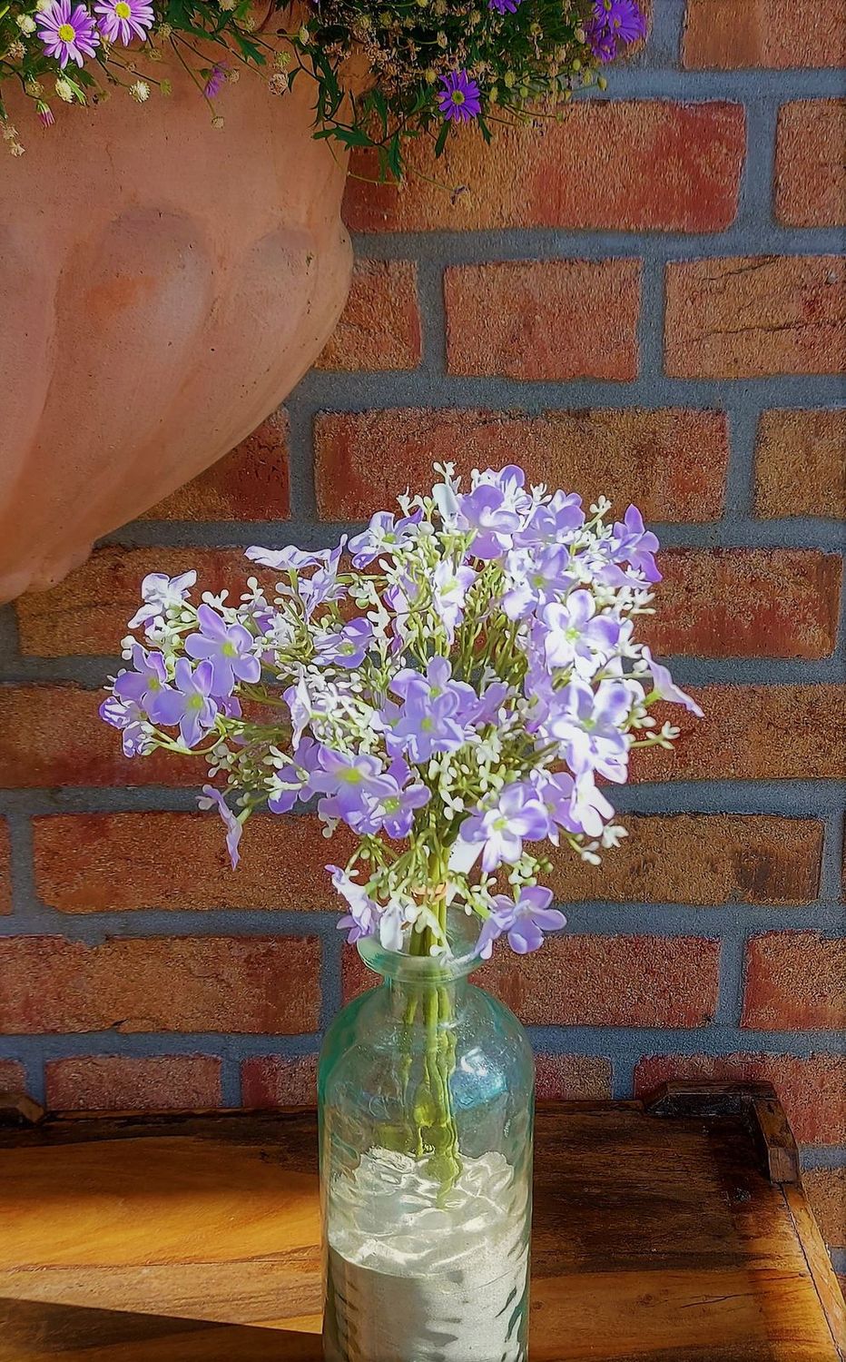 Künstliche Blumen im Bund, 5 Stück, 38 cm, violett-weiß