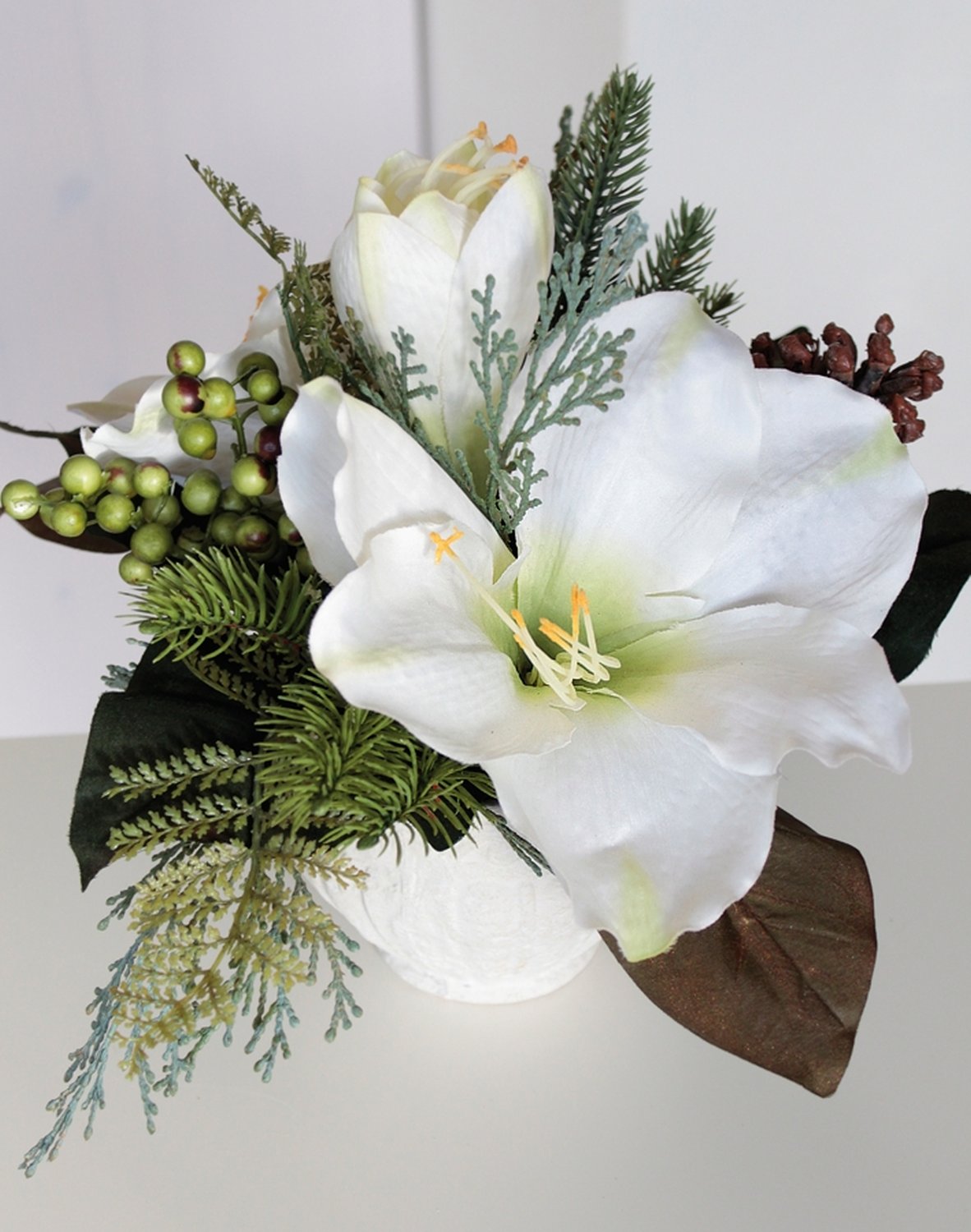 Künstliche Amaryllis-Arrangement, getopft, 25 cm, Ø 30 cm, creme-weiß