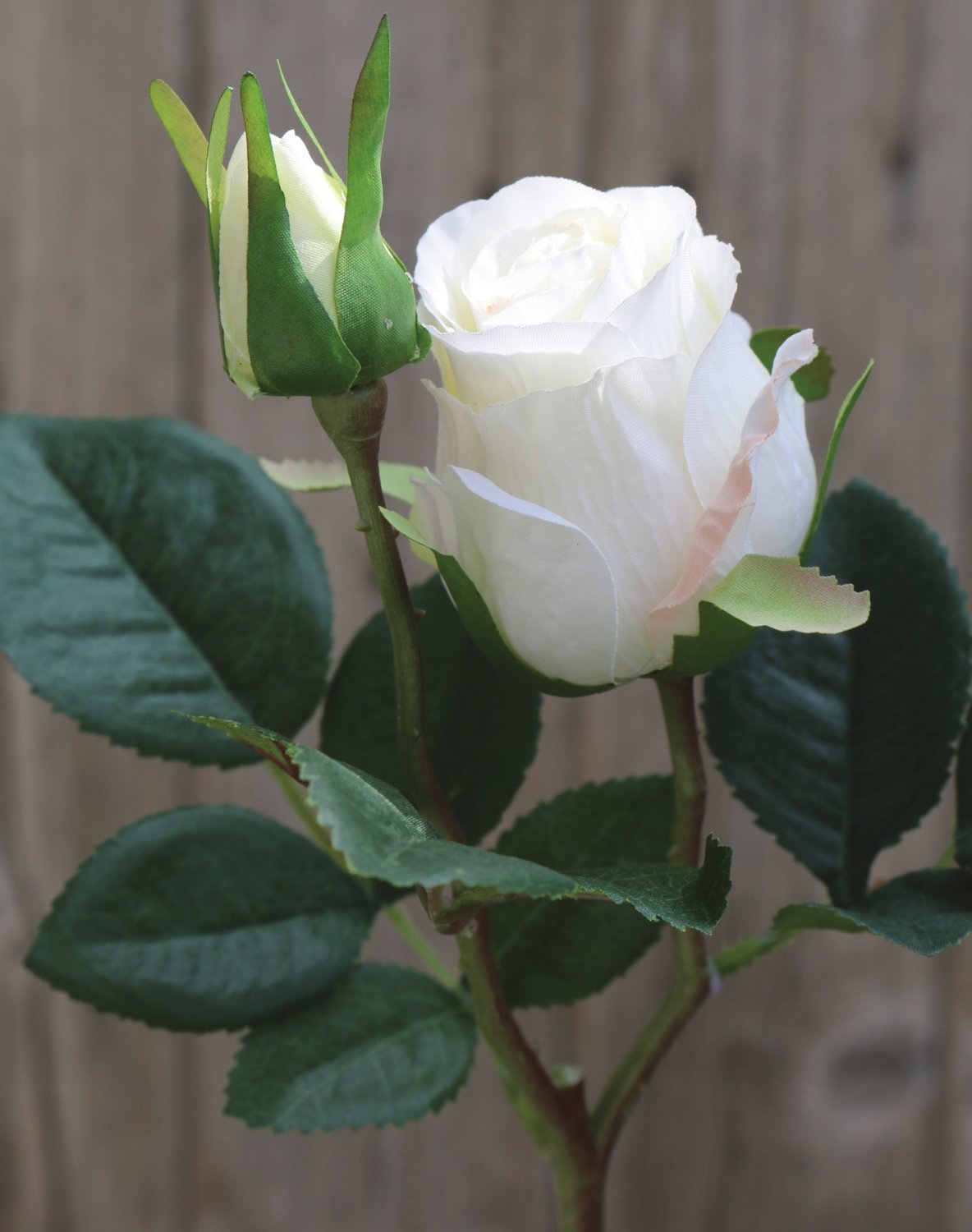 Künstliche Rose, 1 Blüte, 1 Knospe, 45 cm, creme-weiß