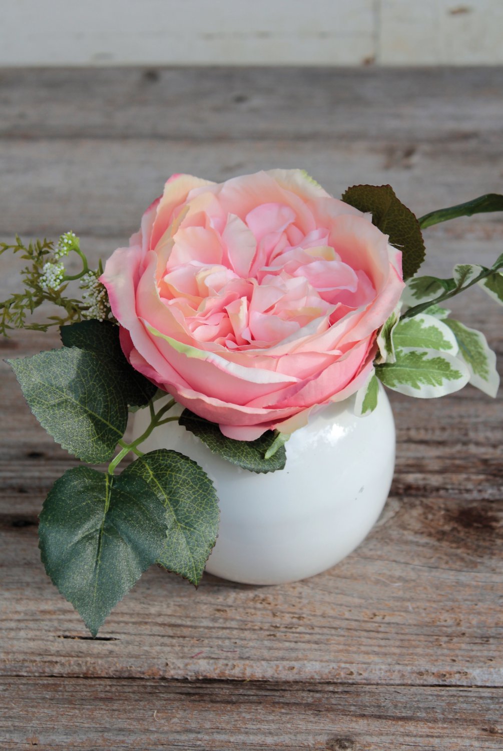 Künstliche Rose in Keramiktopf, 17 cm, aprikose
