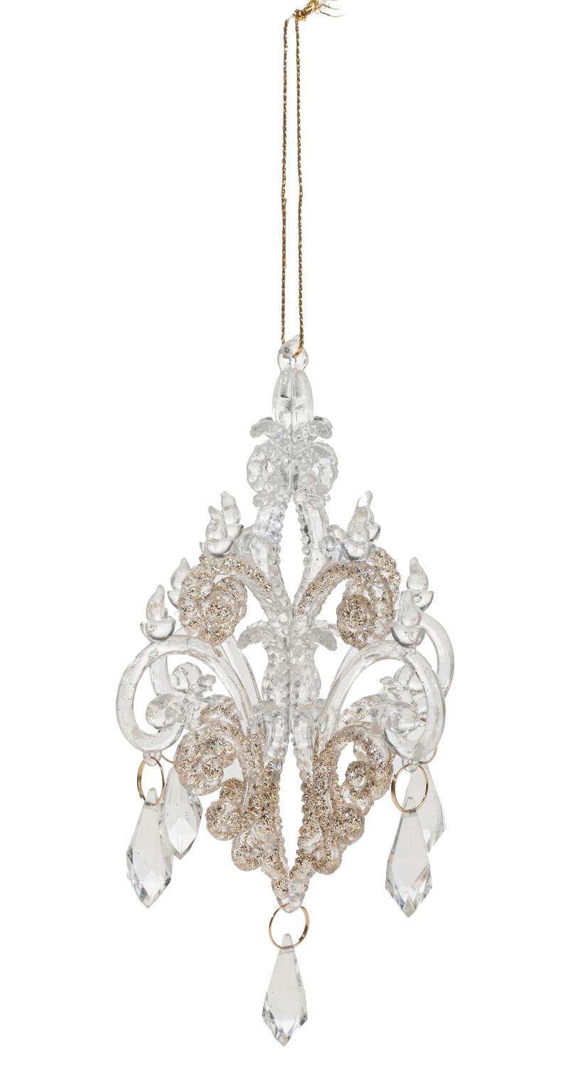 Deco ornament 'Chandelier' made of acrylic material, 14 cm, white-gold