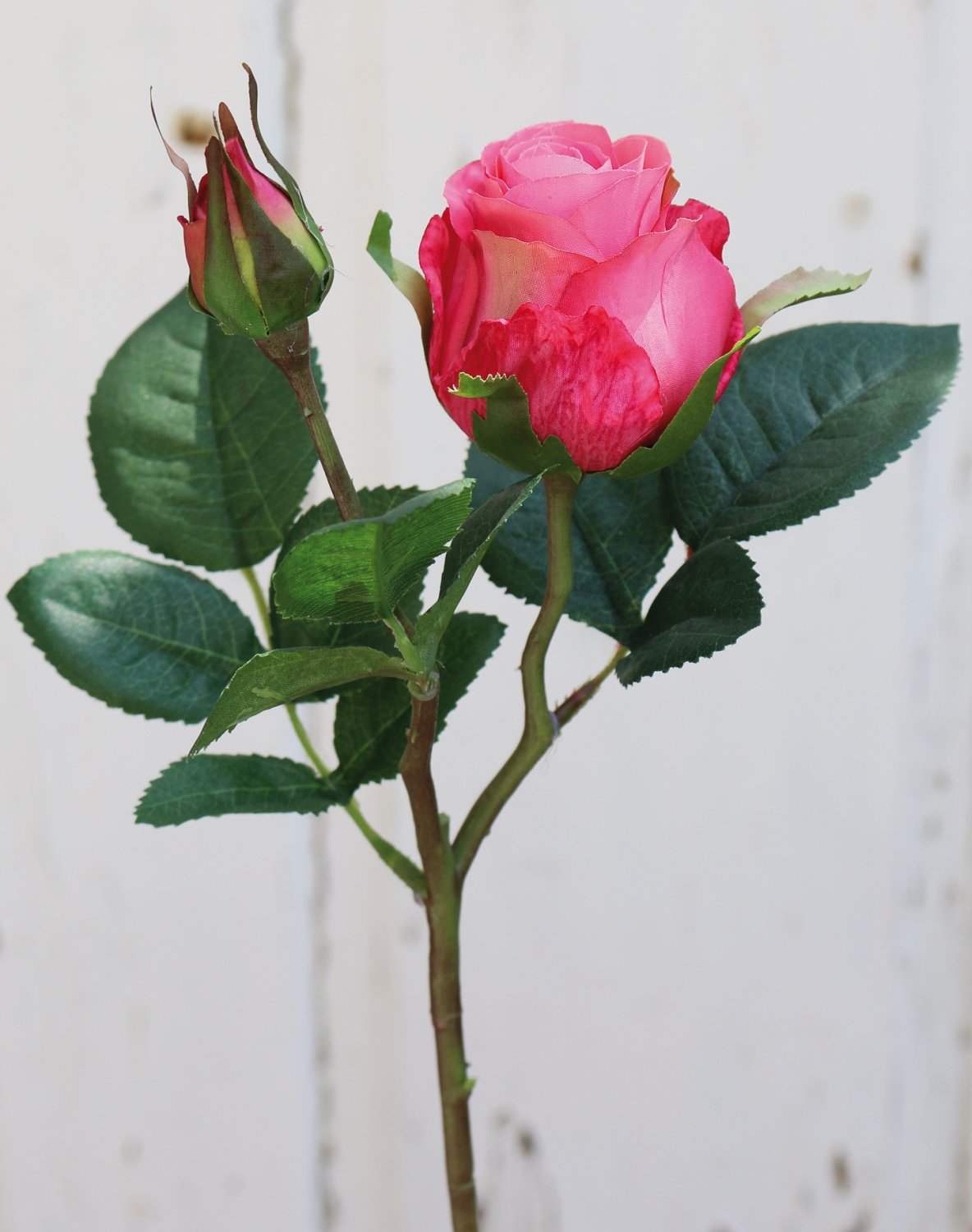 Rosa artificiale, 1 fiore, 1 bocciolo, 45 cm, rosa