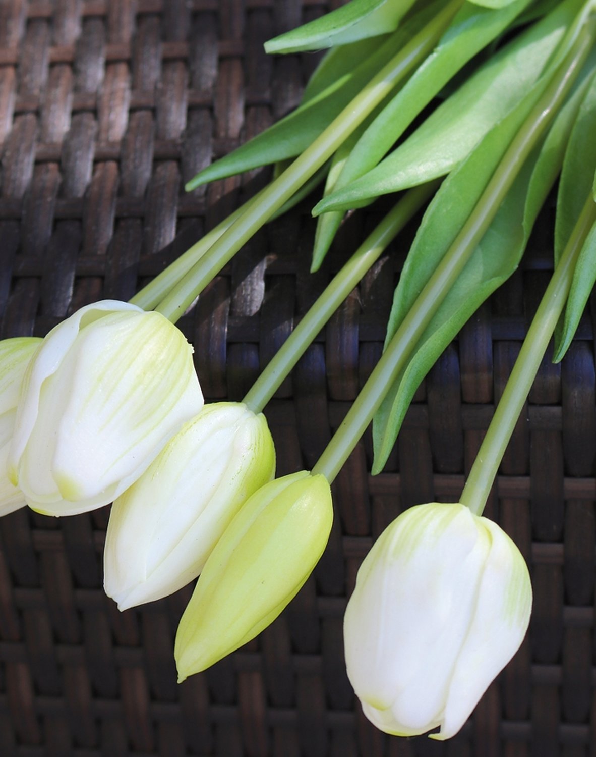 Künstlicher Tulpenbund, französisch, gemischt, 5-fach, 47 cm, Real Touch, weiß-grün