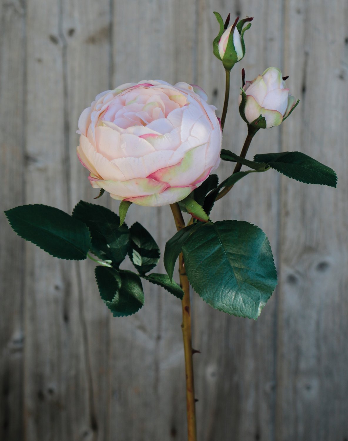 Artificial rose, 1 flower, 2 buds, 60 cm, real touch soft, antique-light pink