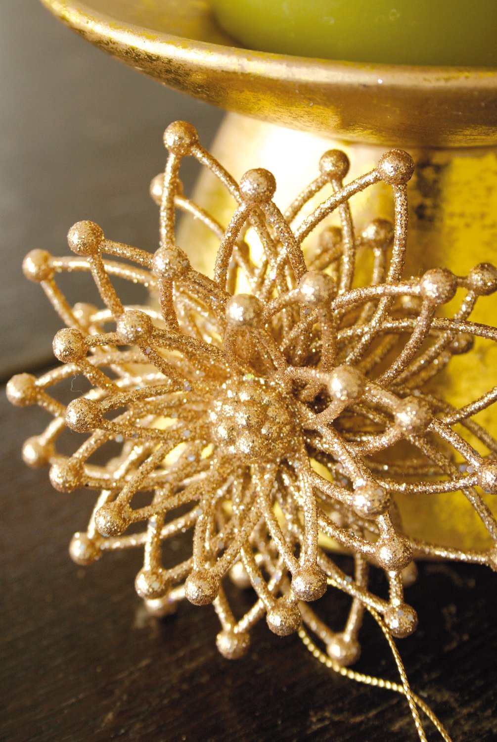 Deko Eisblume, Acryl, mit Glitter, Ø 9 cm, gold