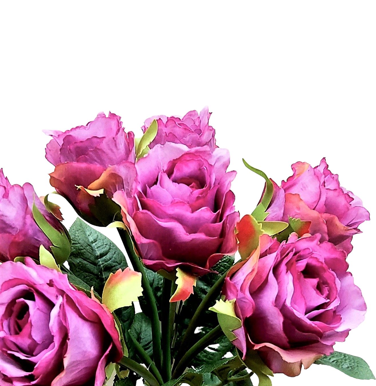 Artificial field-grown rose bouquet, 7 flowers, 37 cm, light purple-dark purple