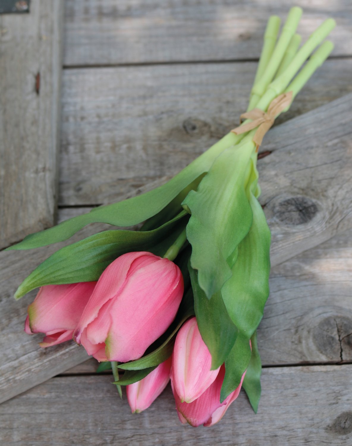 Mazzo di tulipani artificiali, 5 fiori, 28 cm, rosa