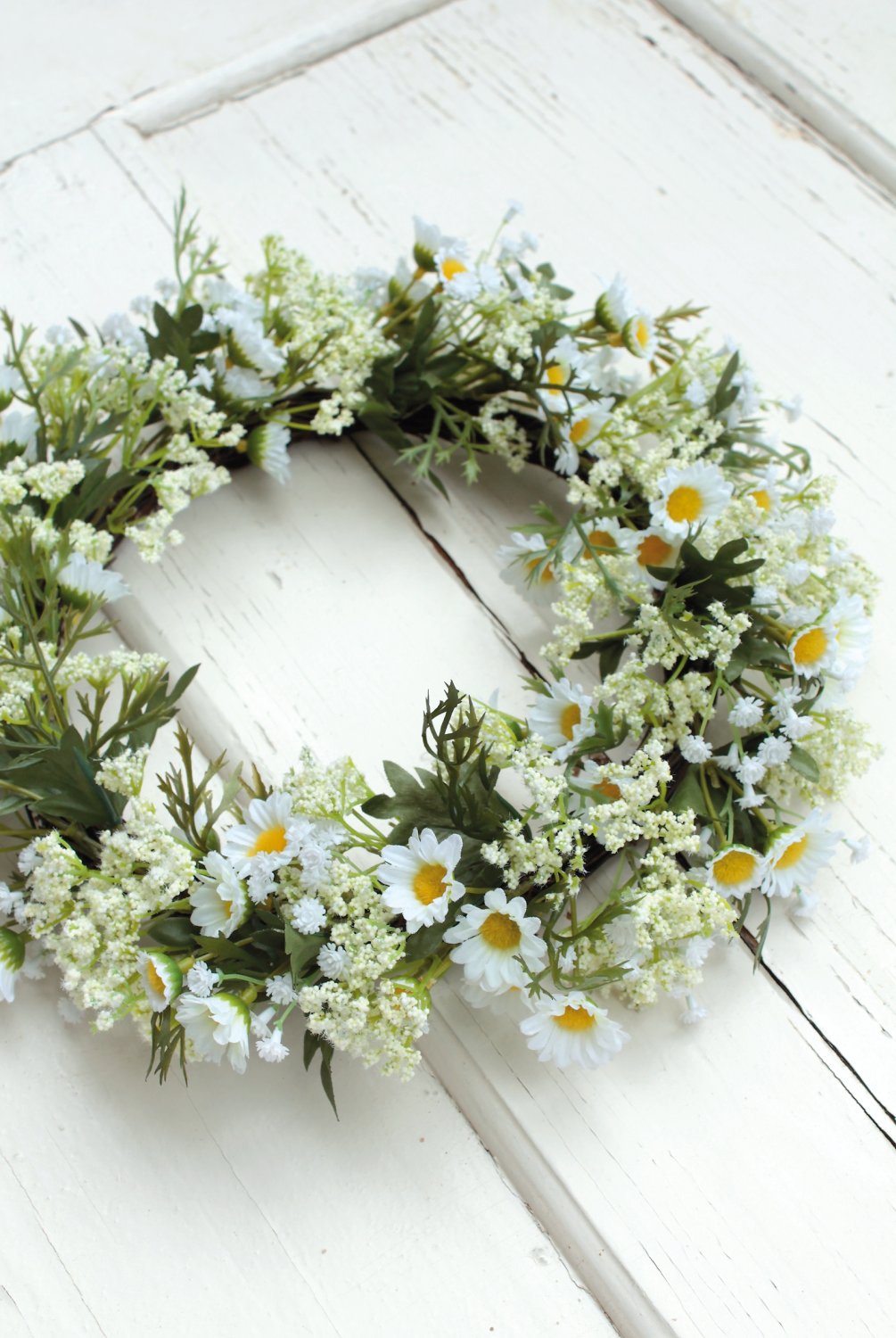 Künstlicher Kranz 'Gänseblümchen / Gypsophilia' auf Rattan, Ø 32 cm, creme-weiß