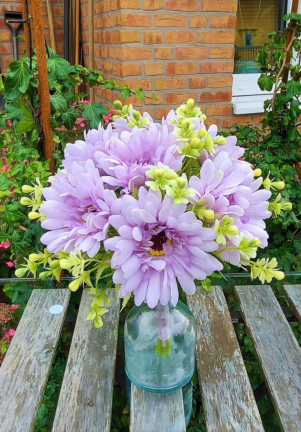 Bouquet di gerbera artificiale con 7 fiori, 30 cm, Ø 22 cm, viola chiaro