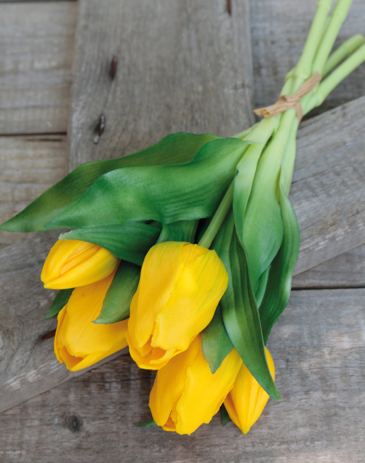 Silk bunch of tulips, 5-fold, 28 cm, yellow