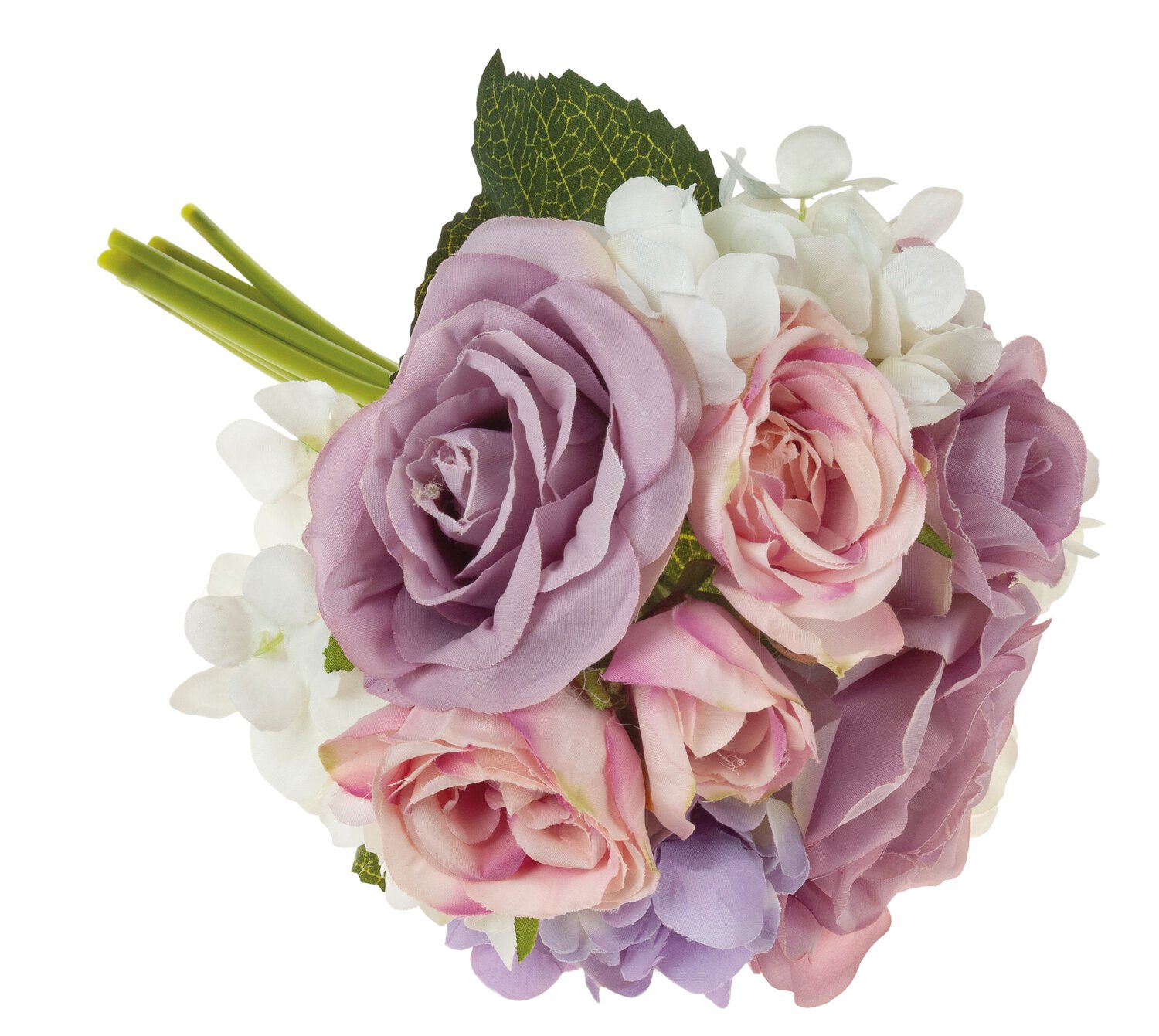 Artificial bouquet of roses and hydrangeas, 9 pieces, 25 cm, pink-purple